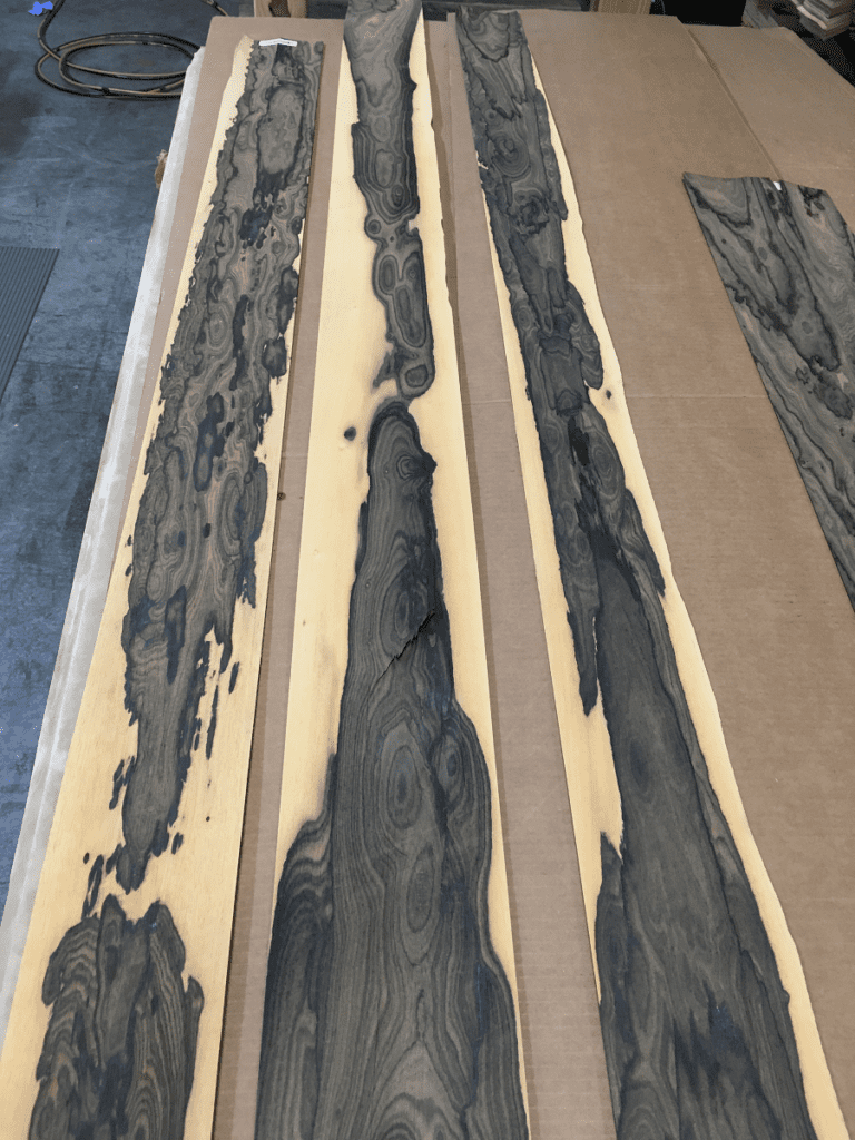 A sampling of Ziricote with exceptional yellowsapwood and dark brown heartwood.